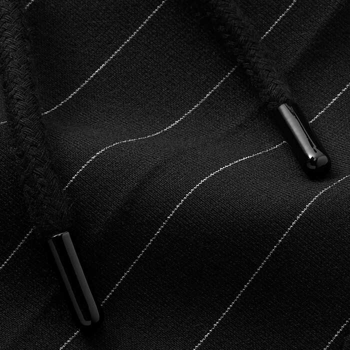 Crafted from smart heavyweight fluid ponte-jersey tailoring with a fine pinstripe, this fabric has good shape retention and a soft hand feel.