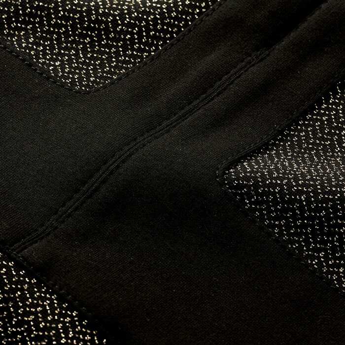 This is crafted from smart heavyweight ponte with a soft metallic sparkle and contrast black ponte. This fabric offers stretch for the ultimate fit and comfort.